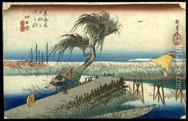 The Mie River Near Yokkaichi Oil Painting - Utagawa or Ando Hiroshige