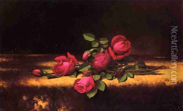 Jaqueminot Roses Oil Painting - Martin Johnson Heade