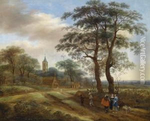 A Wide Landscape With Travellers Oil Painting - Pieter Jansz. van Asch