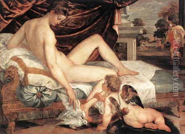 Venus and Cupid c. 1560 Oil Painting - Lambert Sustris