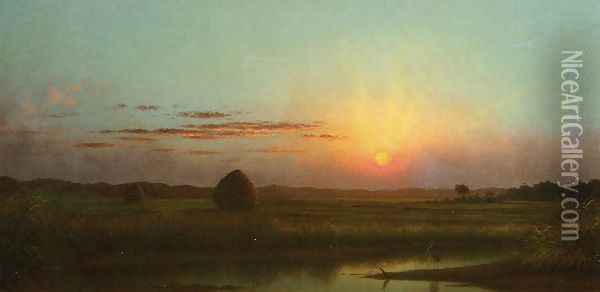 Sunset Over The Marsh Oil Painting - Martin Johnson Heade