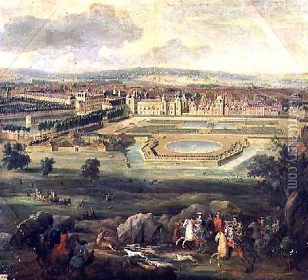 View of the Palace of Fontainebleau from the Parterre of the Tiber 1722 Oil Painting - Pierre-Denis Martin