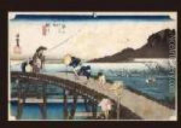 River From Tokaido 53 Ways Oil Painting - Utagawa or Ando Hiroshige