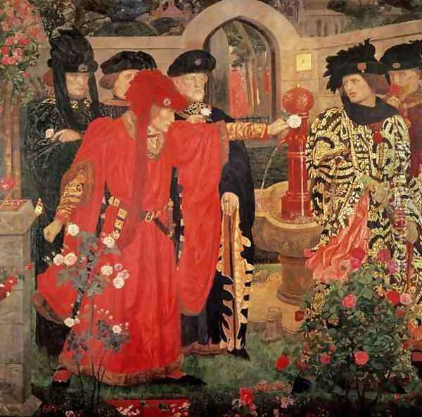 Choosing the Red and White Roses in the Temple Garden, 1910 Oil Painting - Henry A. (Harry) Payne