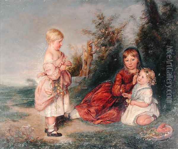A Portrait of Margaret, May and Emily Atkinson, later Mrs Masters, Mrs C.H. Cope and Mrs Sheed, 1841 Oil Painting - Charles West Cope