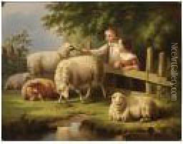 Tending The Sheep Oil Painting - Cornelis Kimmel