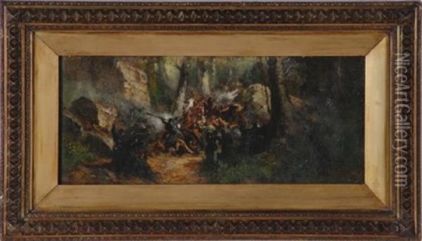 Battle In The Woods Oil Painting - Victor Nehlig