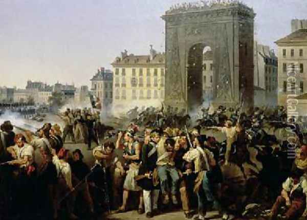 Battle at the Porte Saint-Denis Oil Painting - Hippolyte Lecomte