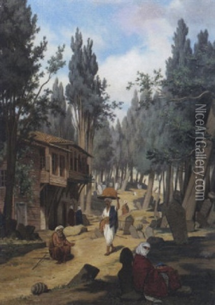 Cimetiere D'eyup A Constantinople Oil Painting - Louis Emile Pinel De Grandchamp