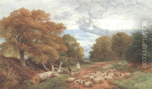A Lane Near Ripley, Surrey Oil Painting - Frederick William Hulme
