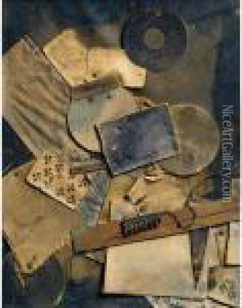 Merzbild 5a Spielkartenharmonika (playing Cards Harmonica) Oil Painting - Kurt Schwitters