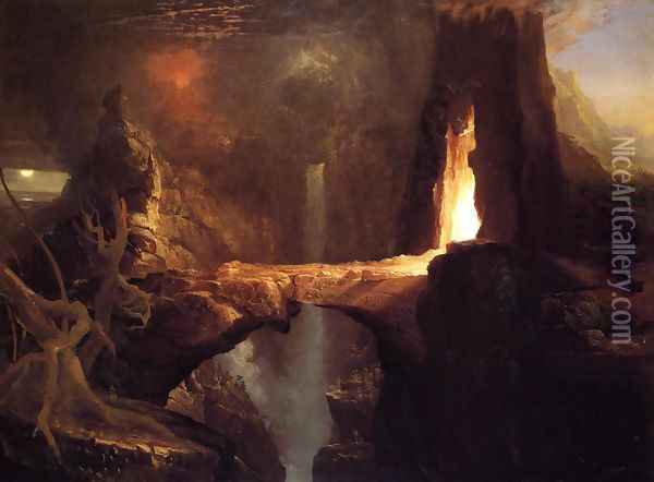 Expulsion - Moon and Firelight Oil Painting - Thomas Cole