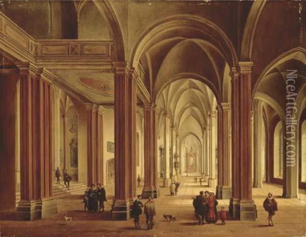 The Interior Of A Gothic Cathedral With Elegant Figures Oil Painting - Johann Ludwig Ernst Morgenstern
