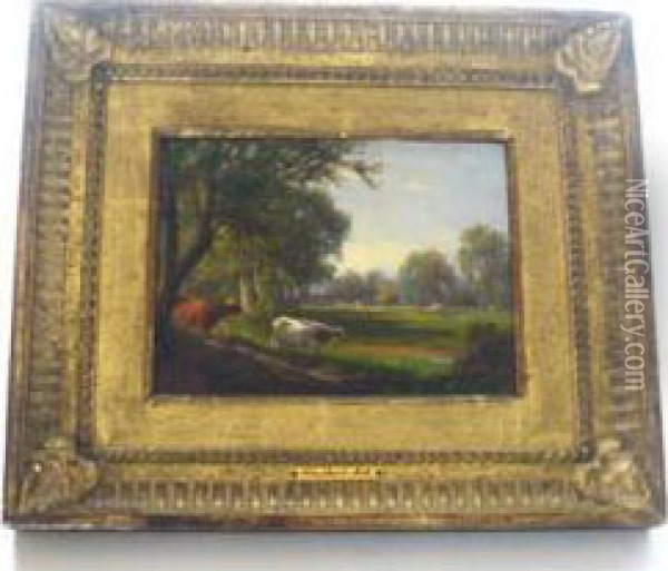 Landscape With Two Cows Oil Painting - William Howard Hart