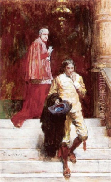A Meeting With The Cardinal Oil Painting - William Ewart Lockhart