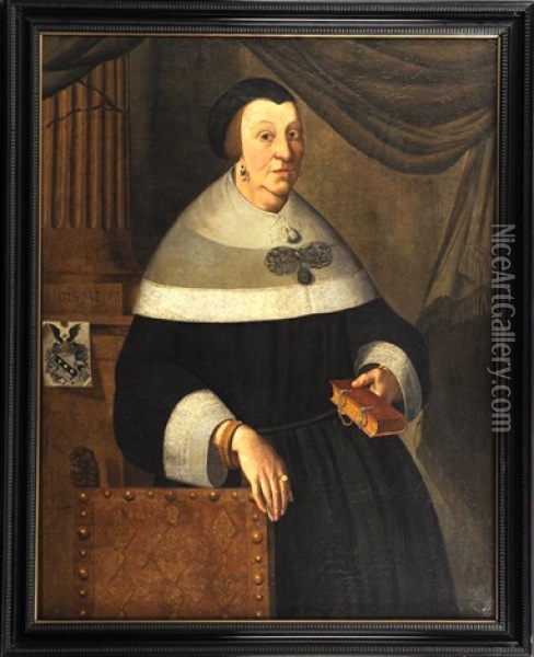 Bildnis Einer Dame In Schwarzem Kleid Mit Filigran Bestickten Verbramungen Oil Painting - Johannes Georg Hinz