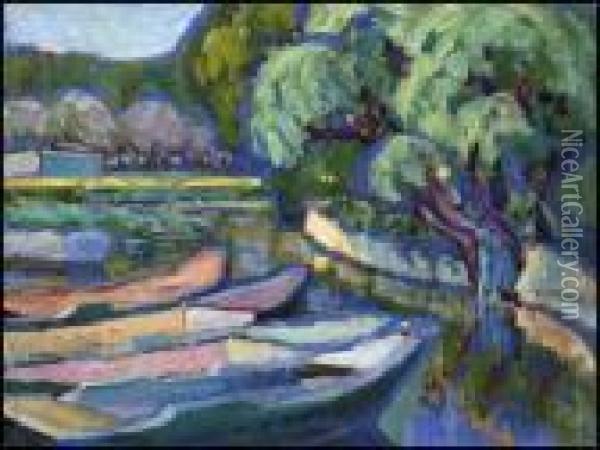 Boats In Brittany Oil Painting - Emily M. Carr