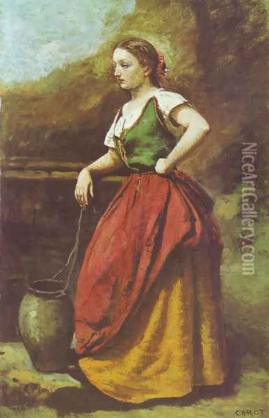 Jeune Femme au Puits Oil Painting - Jean-Baptiste-Camille Corot