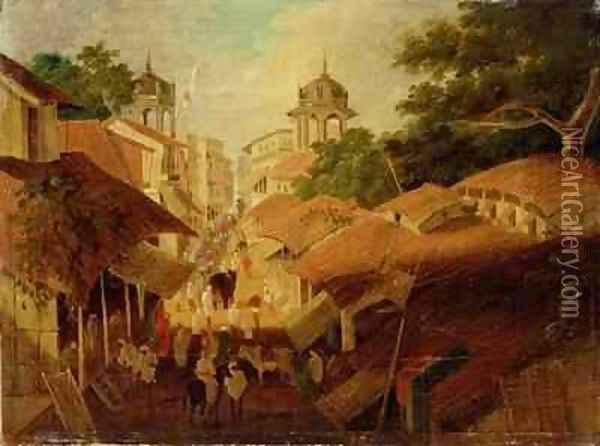 Street in Patna Oil Painting - Charles D'Oyly