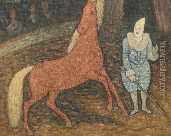 Clown Met Paard; At The Circus Oil Painting - Leo Gestel