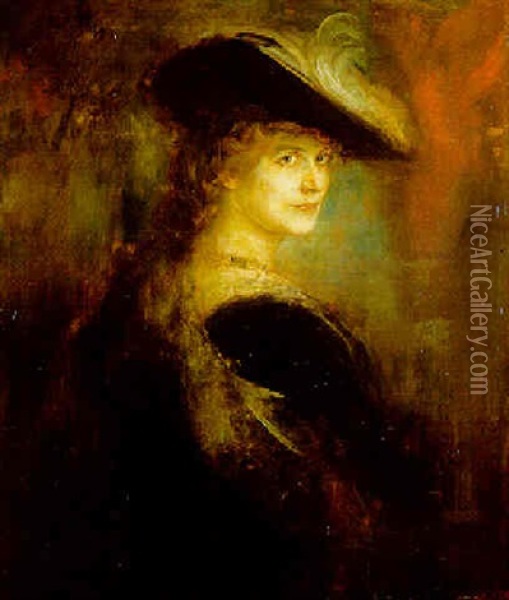 Portrait Of An Elegant Lady In Rubenesque Costume Oil Painting - Franz Seraph von Lenbach