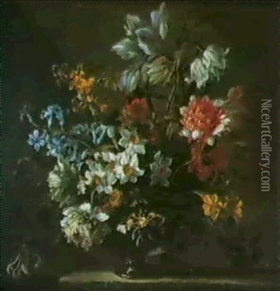 Bouquet De Fleurs Dans Un Vasetranslucide Oil Painting - Jean-Baptiste Monnoyer