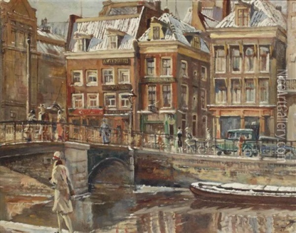 A View Of The Rokin, Amsterdam Oil Painting - Erasmus Bernhard Van Dulmen Krumpelman