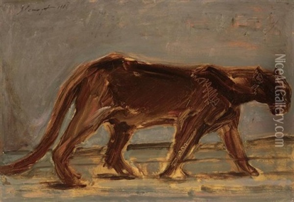 Gehender Schwarzer Panther Oil Painting - Max Slevogt