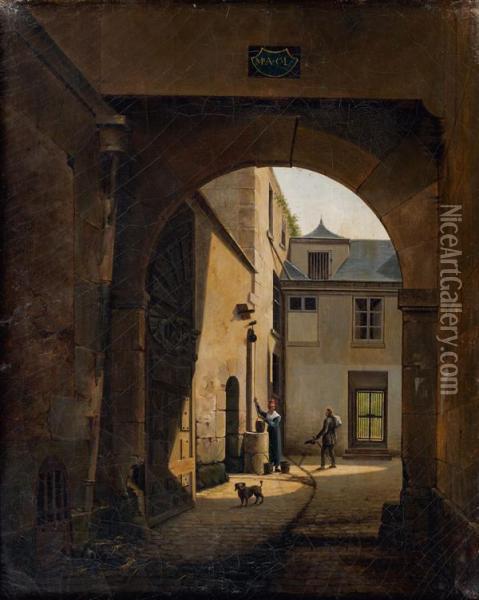 Scene De Rue : Le Garde-champetre Remettant Un Pli Oil Painting - Joseph Francois Baudelaire