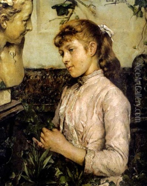 Jeune Femme Debout Devant Un Buste Oil Painting - Leon de Meutter Brunin
