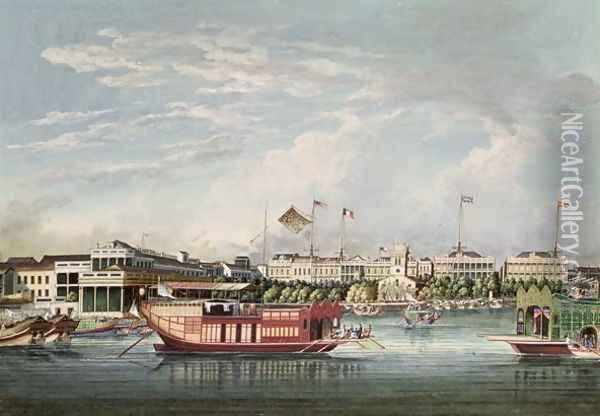 View of Canton, c.1860 Oil Painting - Tinqua