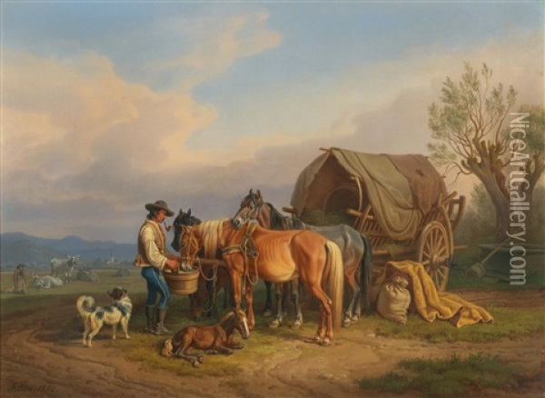 Resting On The Pasture Oil Painting - Johann Adam Klein