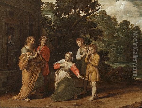 Elisha And The Widow With Her Two Sons Oil Painting - Jan Tengnagel