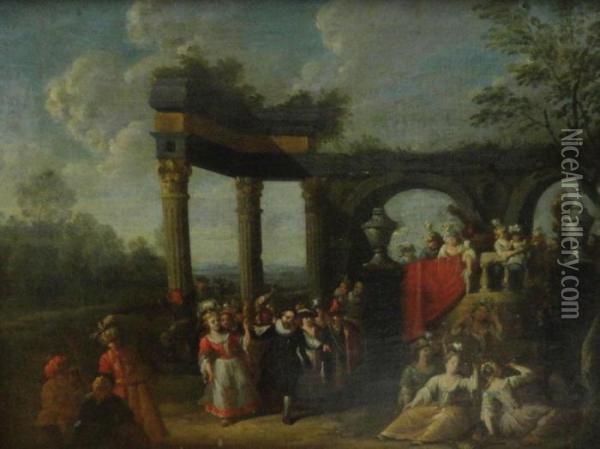 Bal Costume Dans Une Colonnade Oil Painting - Franz Xavier Hendrick Verbeeck