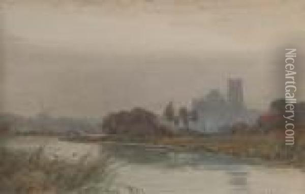The Cathedral At Ely Enshrouded In Mist Oil Painting - Wilfred Williams Ball