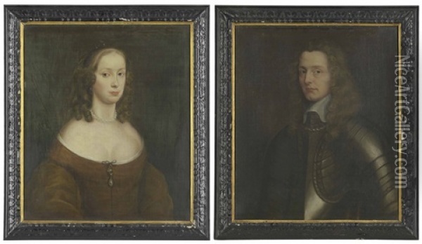 Portrait Probably Of Lady Catlin; And Portrait Of Sir Neville Catlin Oil Painting - Robert Walker