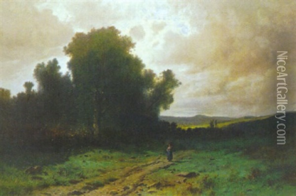 Bauerin Mit Reisigbundel Auf Einem Feldweg Oil Painting - Gustave Eugene Castan