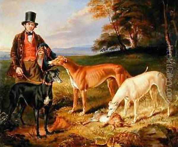 Thomas Harris Kennel-Man to Tom Llewelyn Brewer with Greyhounds 1844 Oil Painting - James Flewitt Mullock