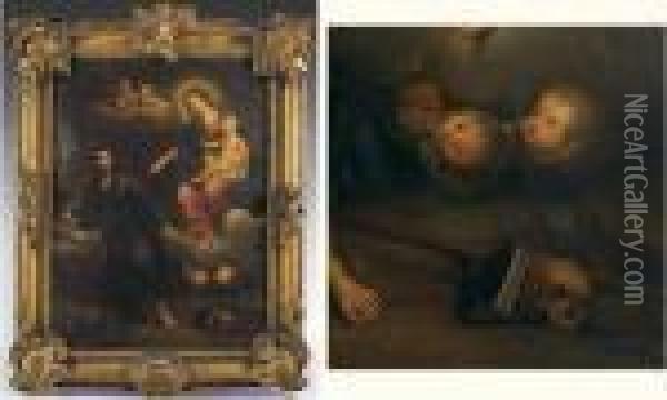Apparition De La Vierge A Saint Ignace Dans La Grotte De Manresa Oil Painting - Pierre Le Romain I Mignard