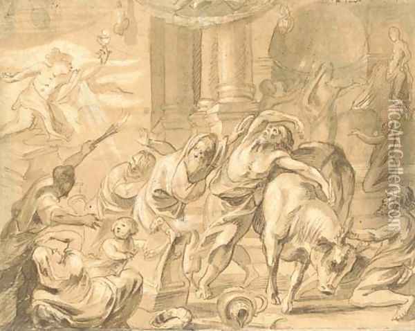 Interior of a pagan temple, perhaps The Prophet Elijah and the Priests of Baal Oil Painting - Jacob Jordaens