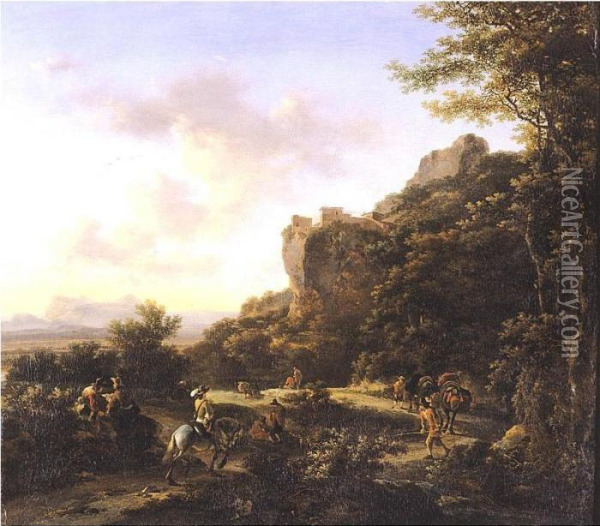 Mountainous Landscape With Travellers Along A Road Oil Painting - Jan Both