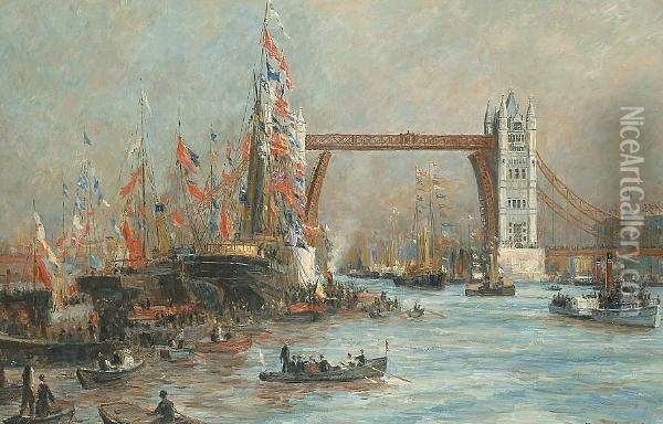 A Review On The Thames At Tower Bridge Oil Painting - John O'Connor