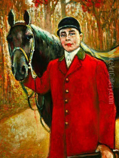 Rider And Her Horse Before The Hunt Oil Painting - George Vaughan Curtis