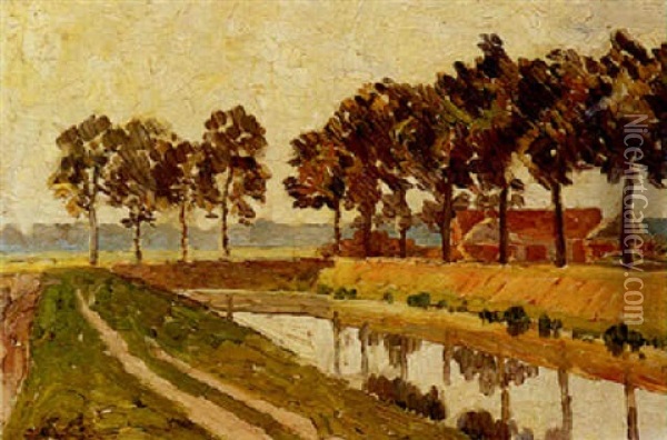 Trees Along A Canal Oil Painting - Emile Claus