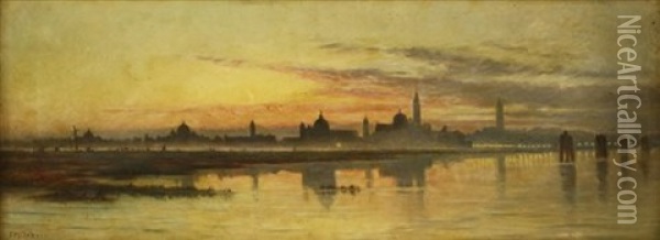 A Distant View Of Venice At Sunset Oil Painting - Emily Mary Osborn