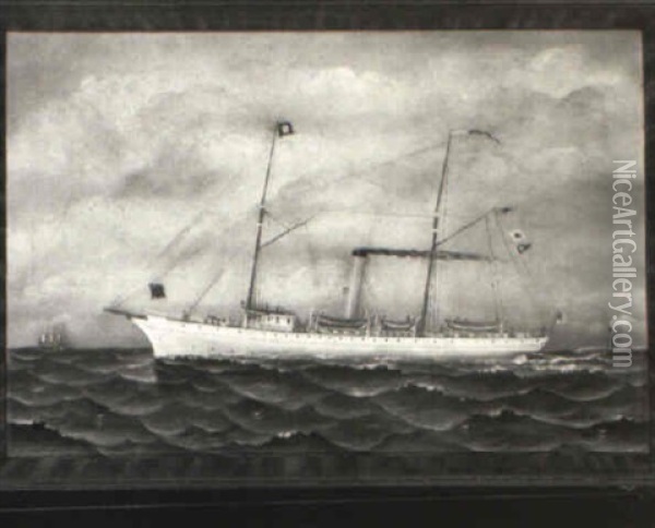 Steam-sail Pilot Boat Oil Painting - Otto Muhlenfeld