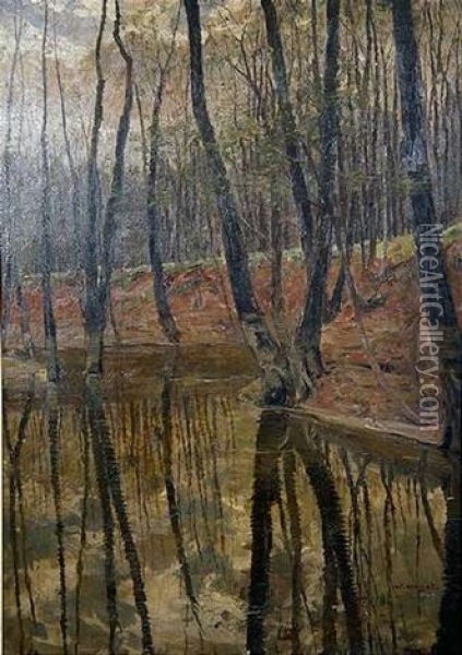 Herbstliches Waldinneres Mit Einem Bach Oil Painting - Wilhelm Nagel