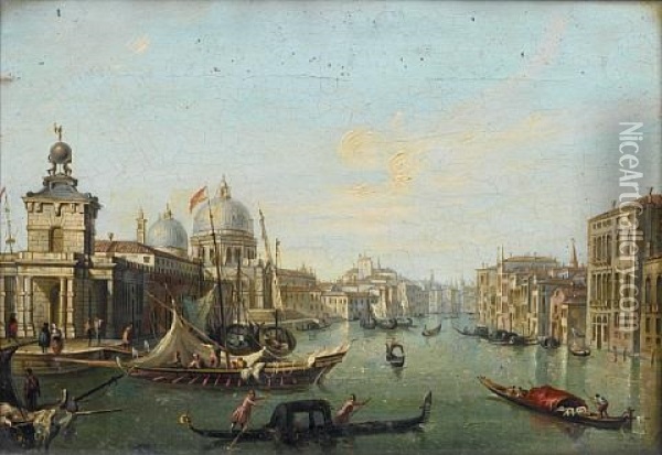 The Doge's Palace, Venice, With The Bucintoro (+ The Entrance To The Grand Canal, Venice; Pair) Oil Painting - Carlo Grubacs