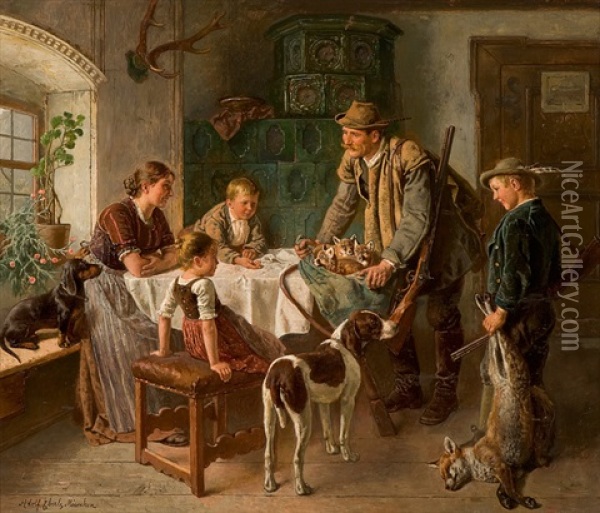 After The Hunt Oil Painting - Adolf Eberle
