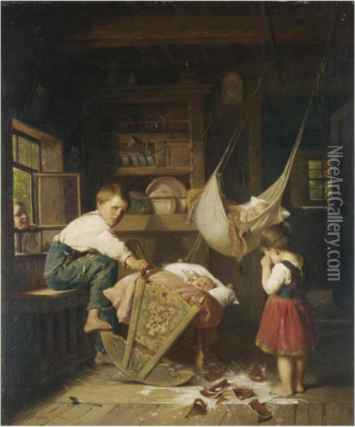 Crying Over Spilt Milk Oil Painting - Auguste Heyn